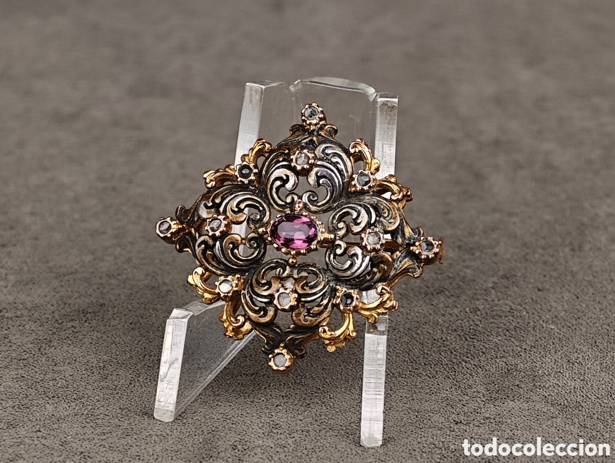 Joyeria: Antiguo Broche de Metal Dorado - Foto 5