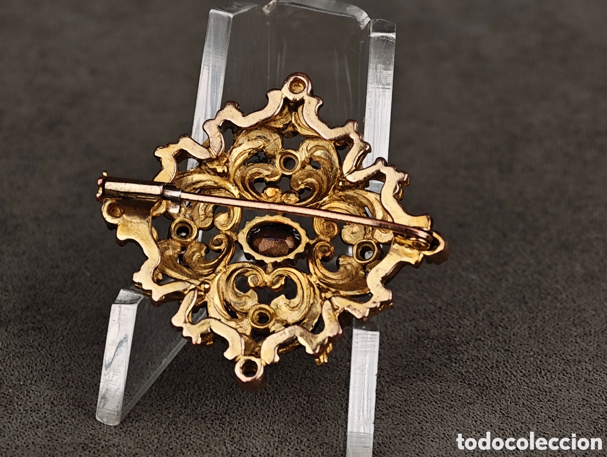 Joyeria: Antiguo Broche de Metal Dorado - Foto 8
