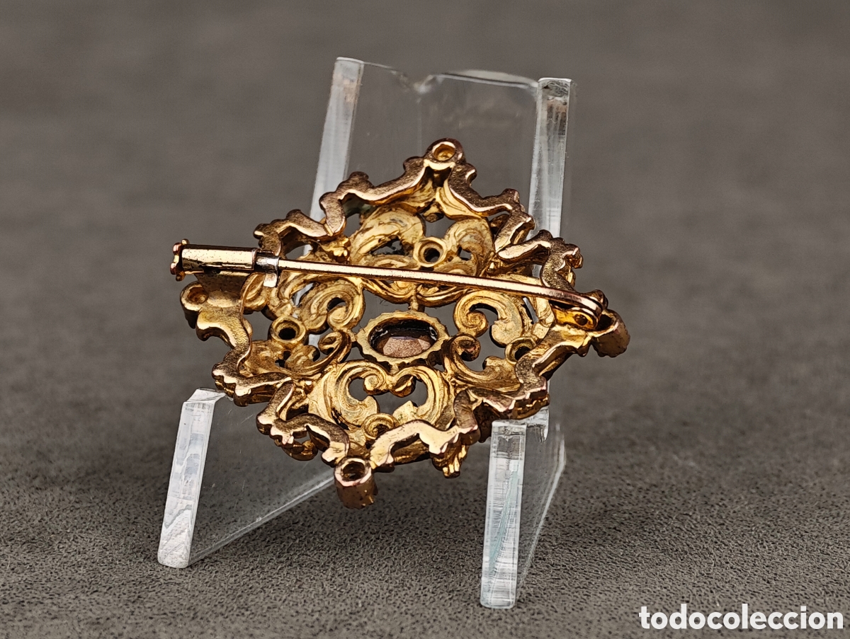 Joyeria: Antiguo Broche de Metal Dorado - Foto 9