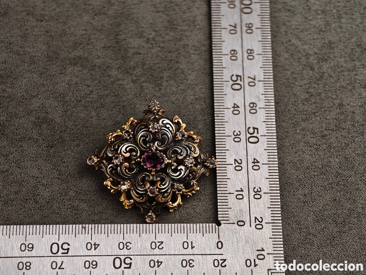 Joyeria: Antiguo Broche de Metal Dorado - Foto 10