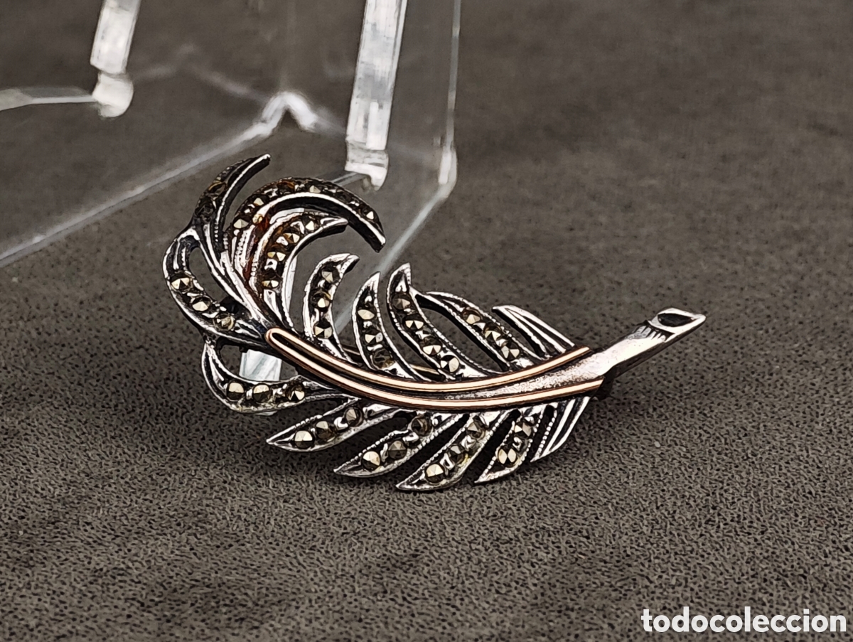 Joyeria: Antiguo Broche de Plata Oro y Marcasitas - Foto 2