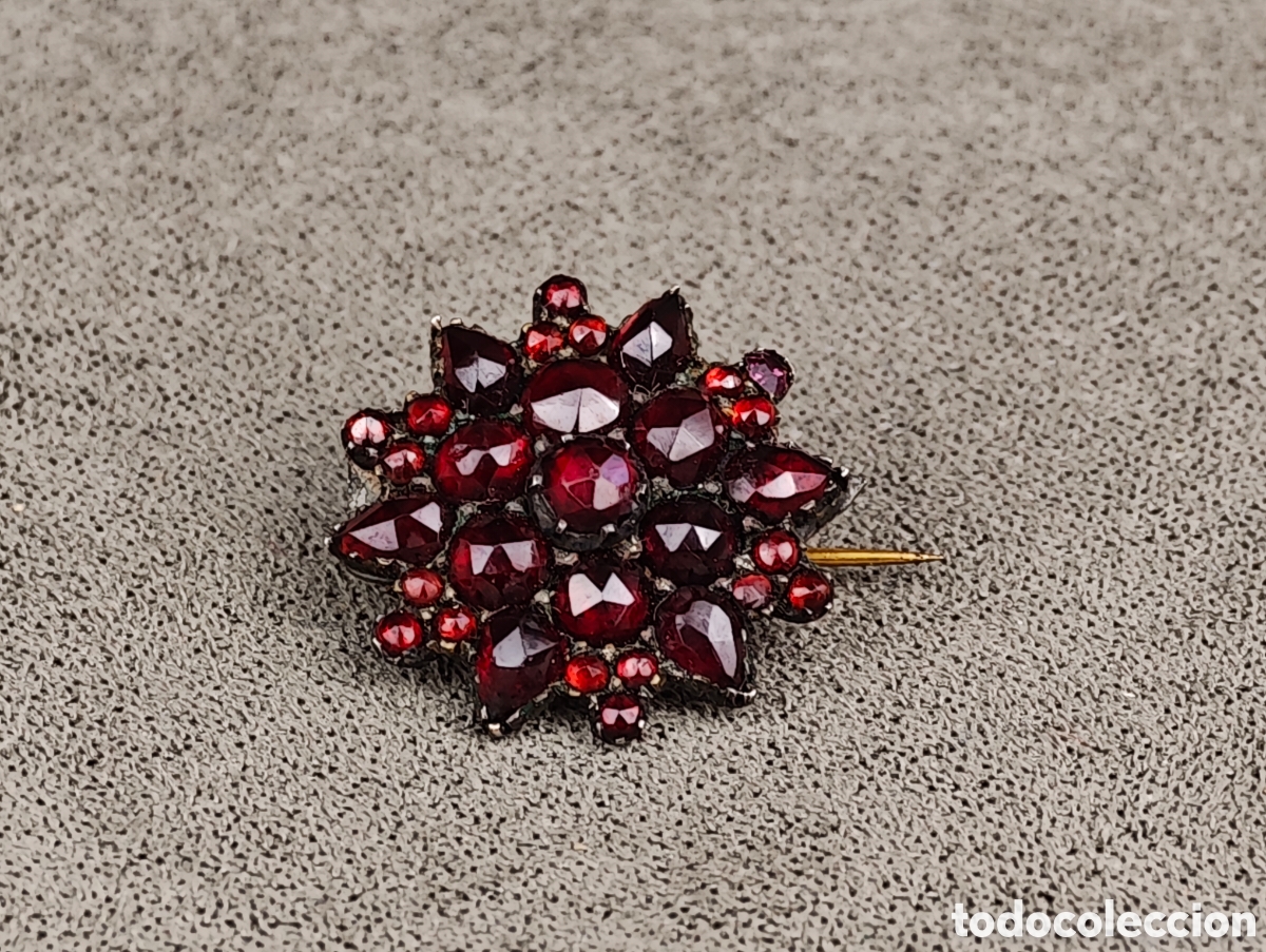 Joyeria: Antiguo Broche de Plata y Granates - Foto 1