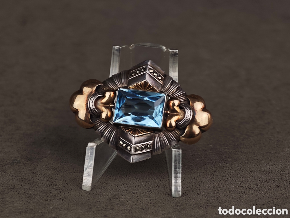 Joyeria: Antiguo Broche de Plata y Oro Art Deco - Foto 2