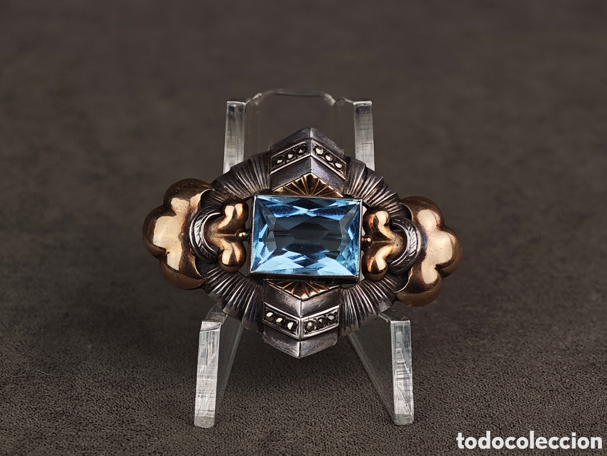 Joyeria: Antiguo Broche de Plata y Oro Art Deco - Foto 3