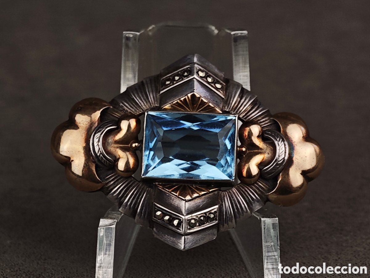 Joyeria: Antiguo Broche de Plata y Oro Art Deco - Foto 4