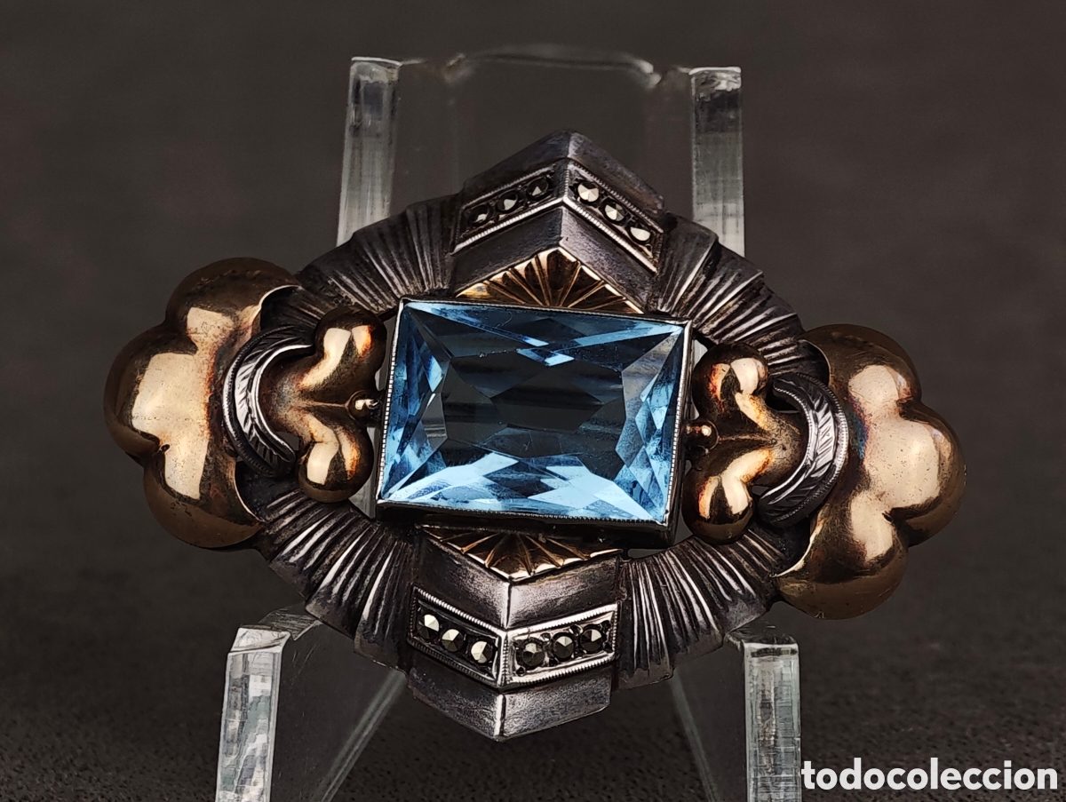 Joyeria: Antiguo Broche de Plata y Oro Art Deco - Foto 6