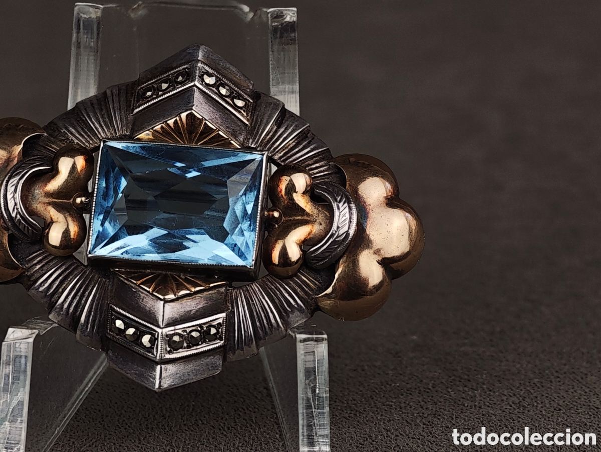 Joyeria: Antiguo Broche de Plata y Oro Art Deco - Foto 7