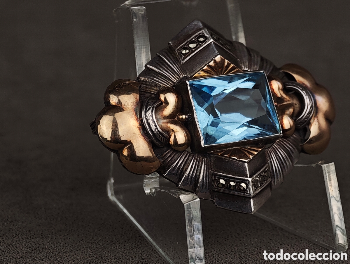 Joyeria: Antiguo Broche de Plata y Oro Art Deco - Foto 9