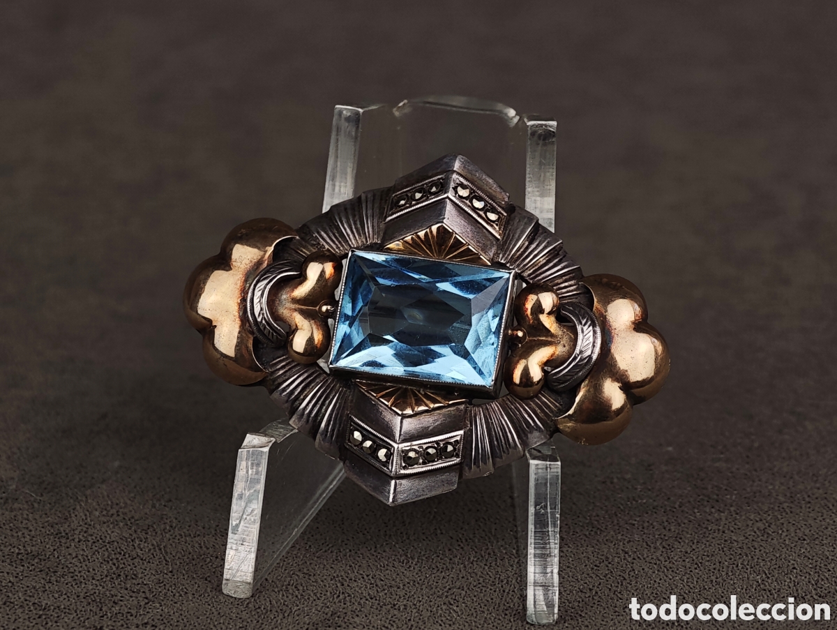Joyeria: Antiguo Broche de Plata y Oro Art Deco - Foto 1