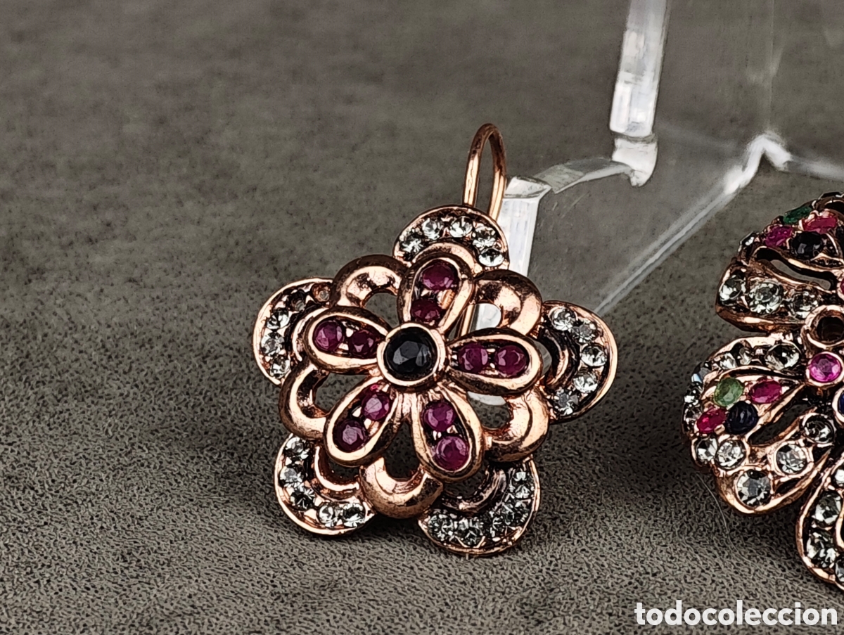 Joyeria: Antiguo Conjunto Broche y Pendientes de Plata Dorada - Foto 3