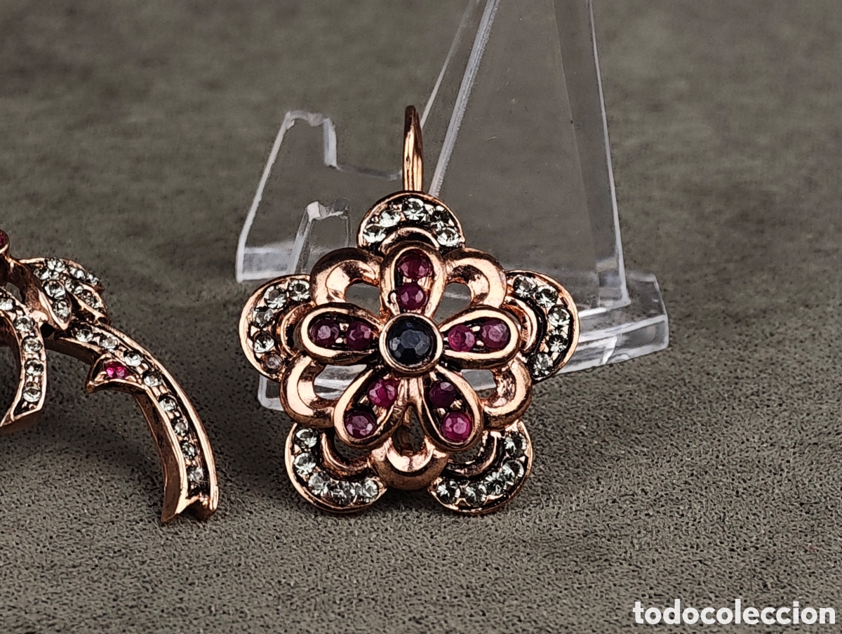 Joyeria: Antiguo Conjunto Broche y Pendientes de Plata Dorada - Foto 7