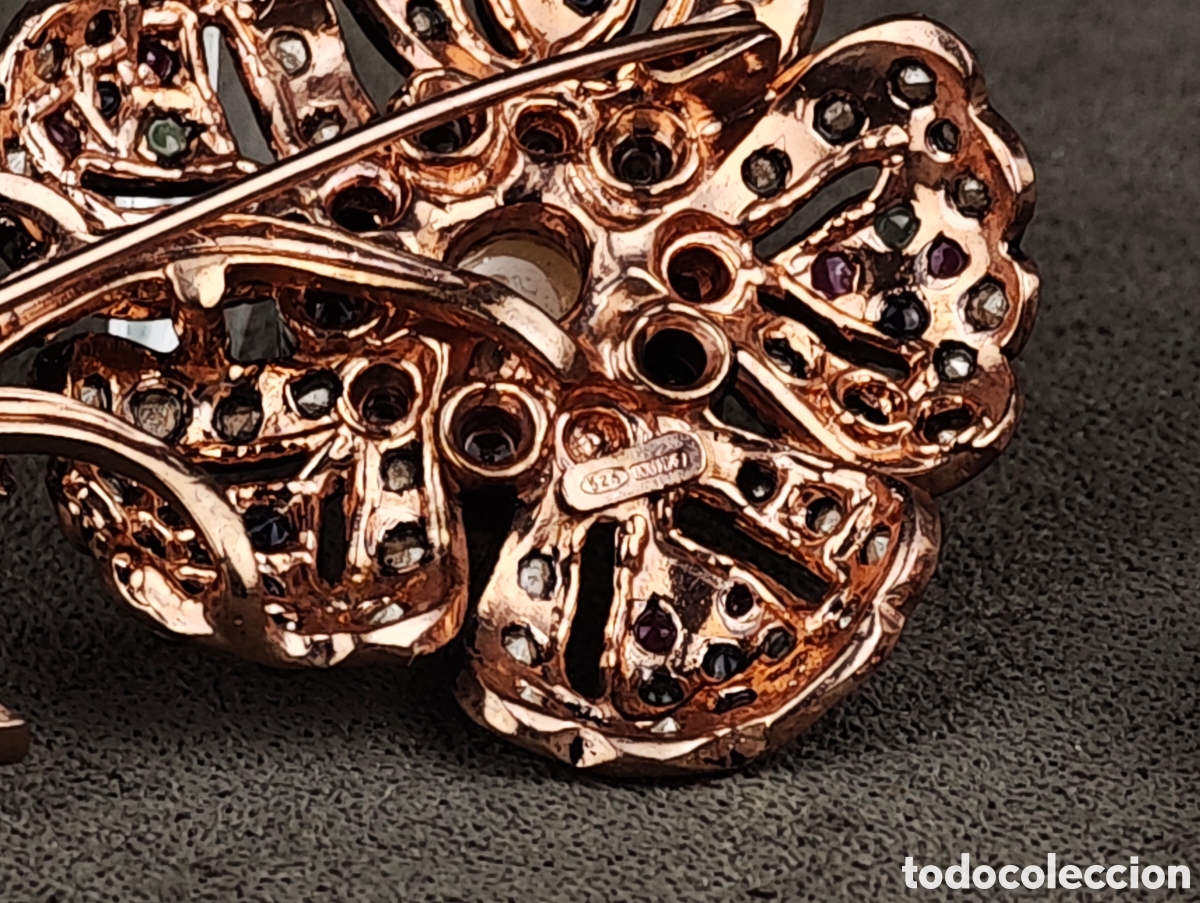 Joyeria: Antiguo Conjunto Broche y Pendientes de Plata Dorada - Foto 13
