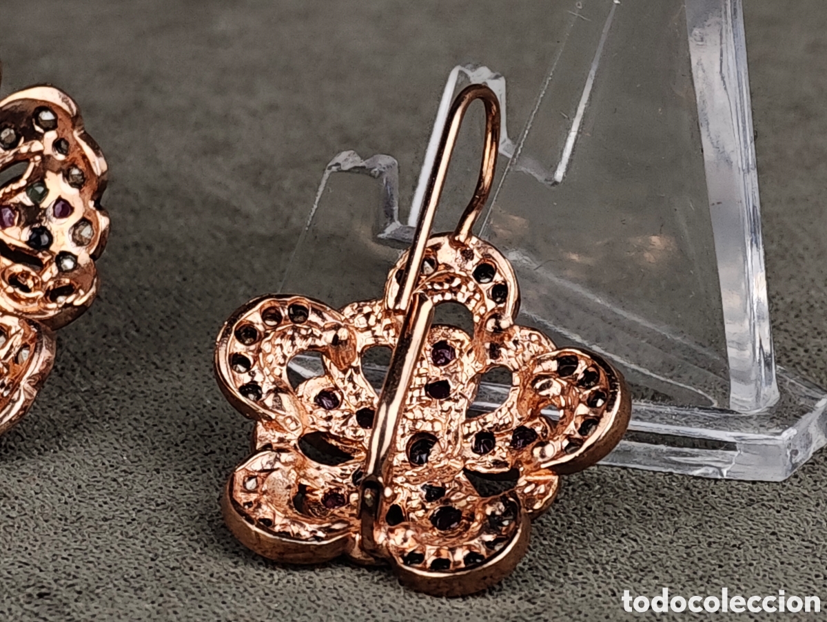 Joyeria: Antiguo Conjunto Broche y Pendientes de Plata Dorada - Foto 14