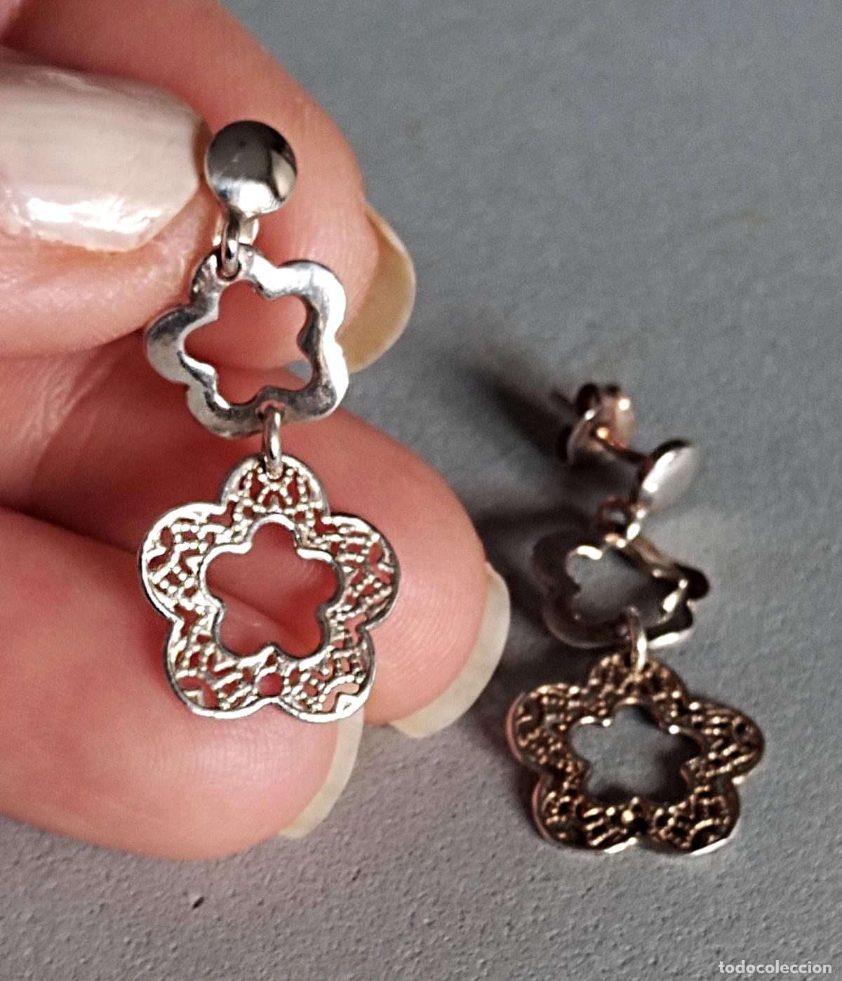 Joyeria: Pendientes de plata de ley, forma flores. - Foto 2