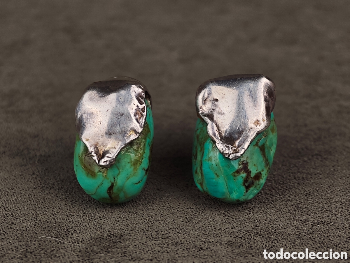 Joyeria: Antiguos Pendientes de Plata y Turquesa - Foto 2