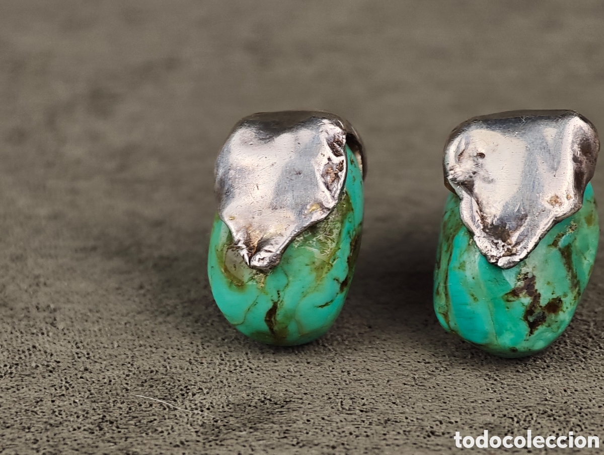 Joyeria: Antiguos Pendientes de Plata y Turquesa - Foto 3