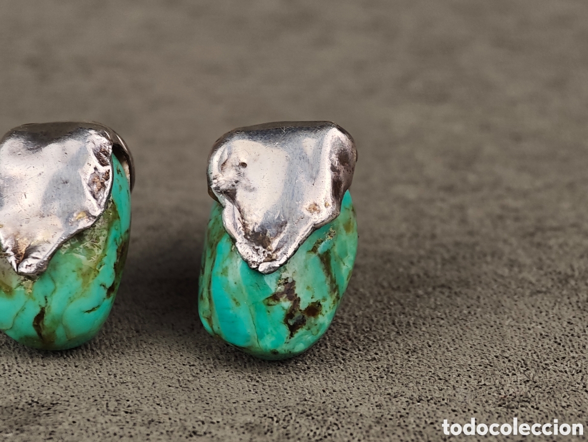Joyeria: Antiguos Pendientes de Plata y Turquesa - Foto 4