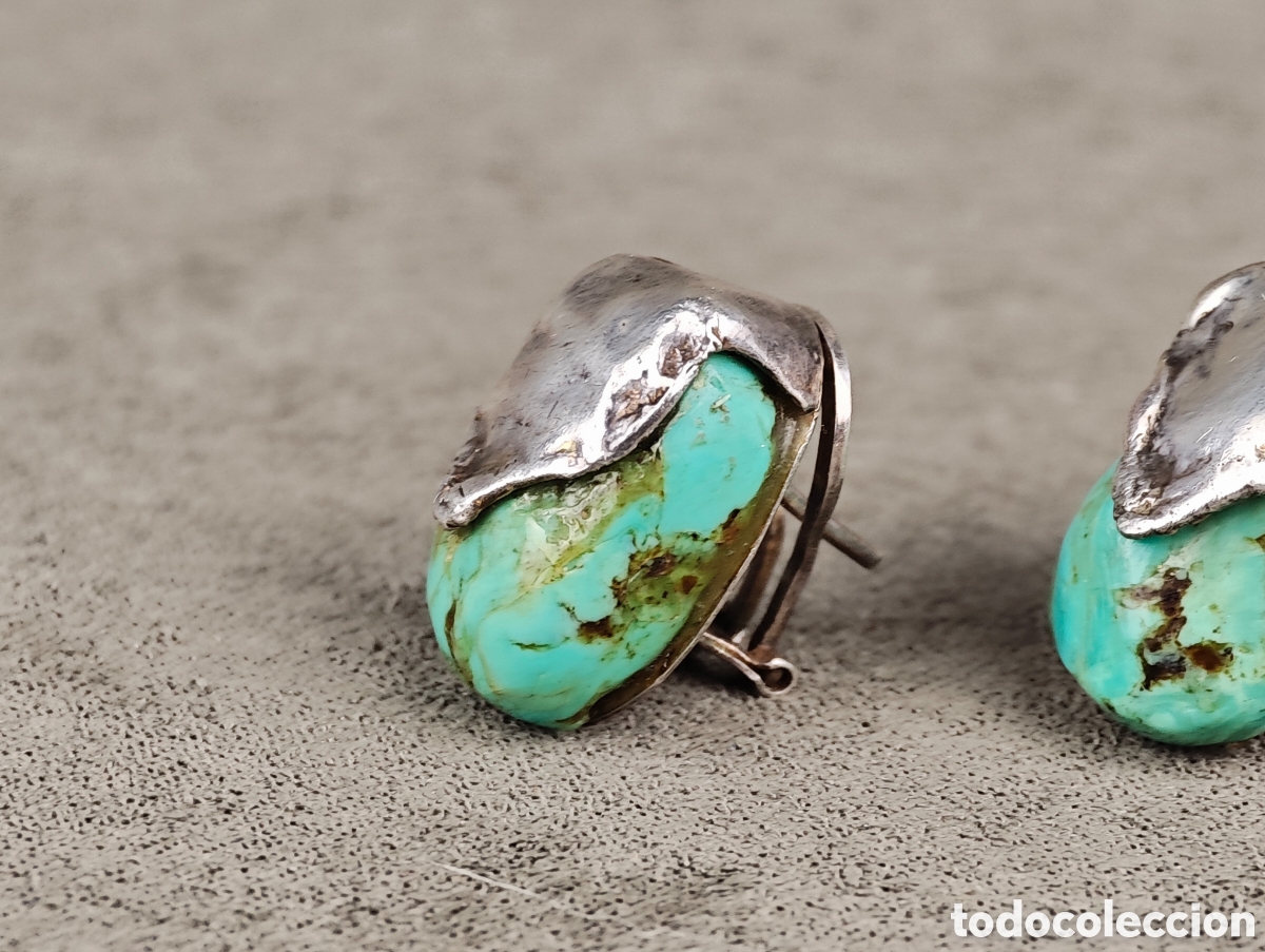 Joyeria: Antiguos Pendientes de Plata y Turquesa - Foto 6