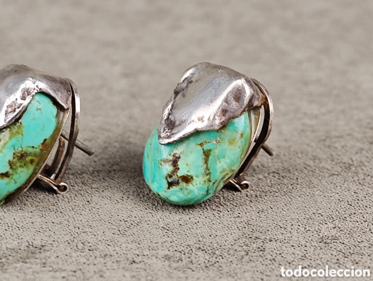 Joyeria: Antiguos Pendientes de Plata y Turquesa - Foto 7