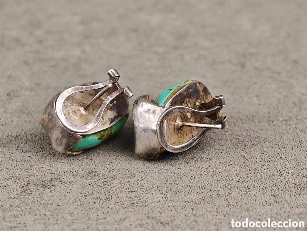 Joyeria: Antiguos Pendientes de Plata y Turquesa - Foto 10