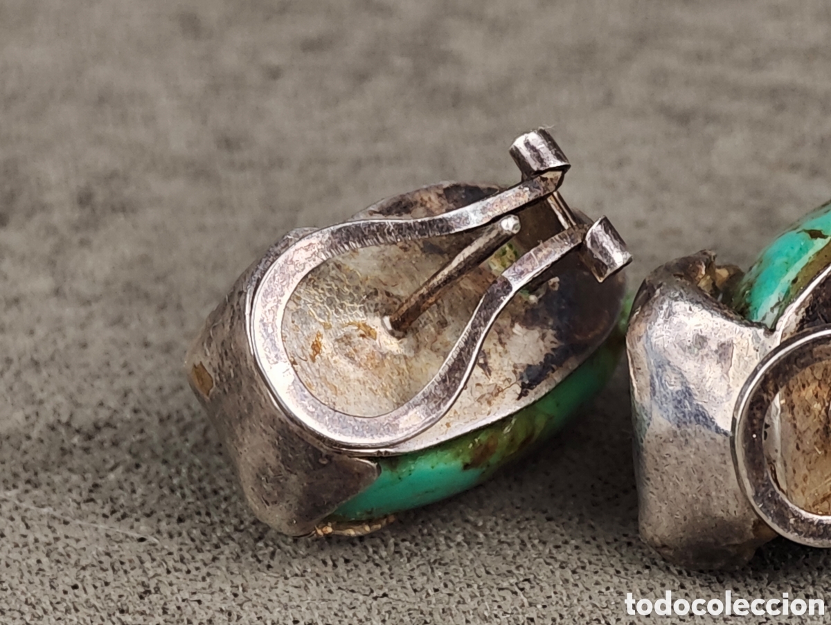 Joyeria: Antiguos Pendientes de Plata y Turquesa - Foto 11
