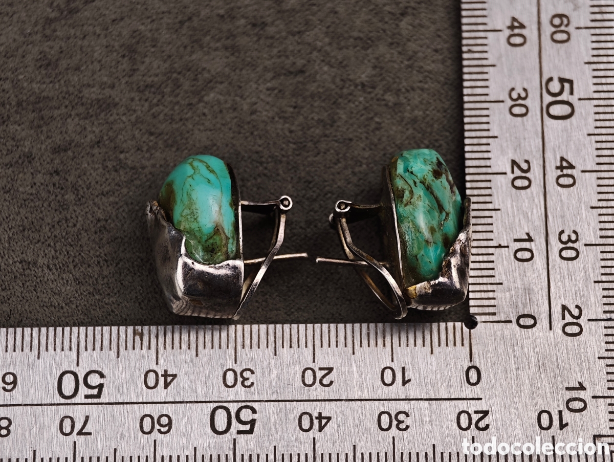 Joyeria: Antiguos Pendientes de Plata y Turquesa - Foto 12