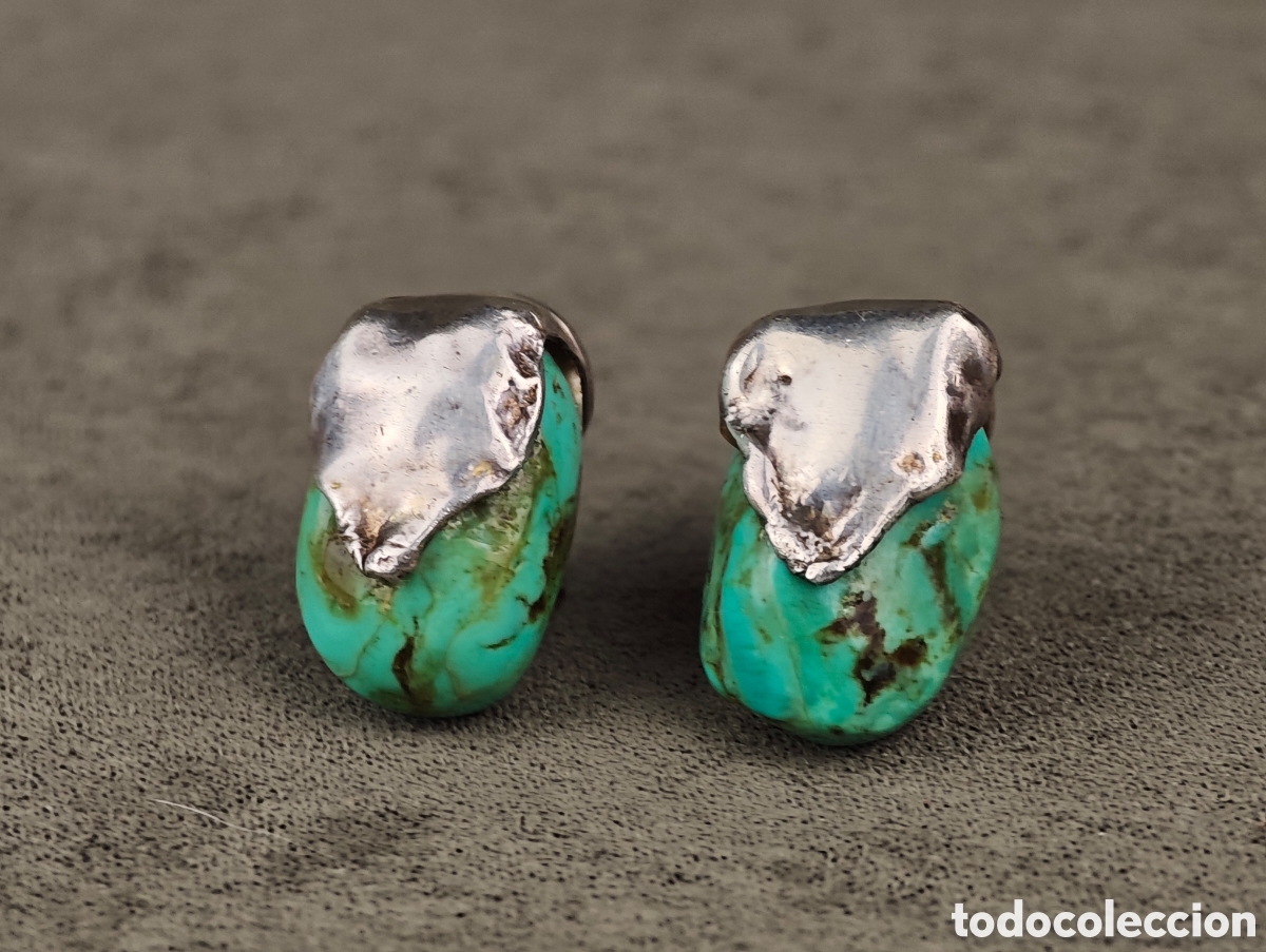 Joyeria: Antiguos Pendientes de Plata y Turquesa - Foto 1