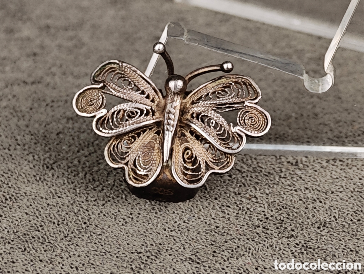 Joyeria: Antiguo Pendiente de Plata Filigrana Mariposa - Foto 2