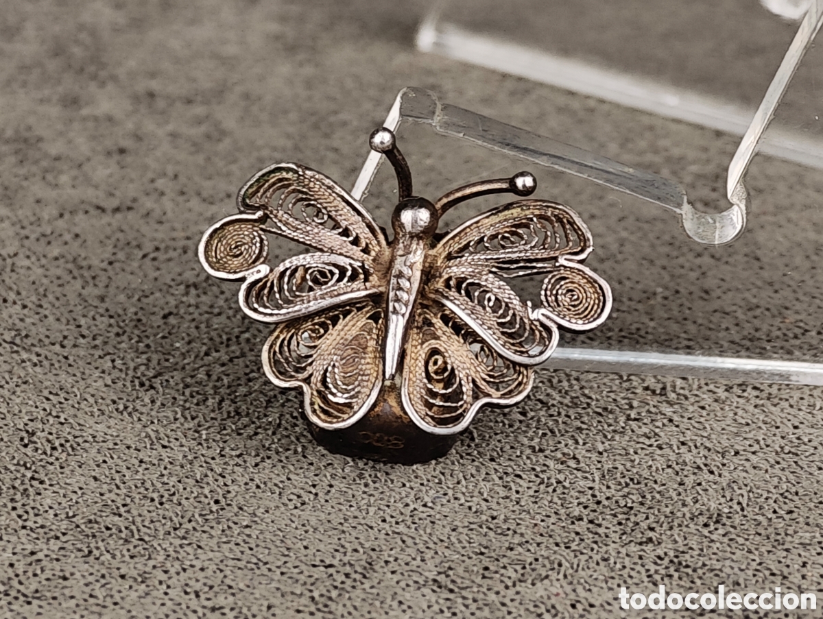 Joyeria: Antiguo Pendiente de Plata Filigrana Mariposa - Foto 3