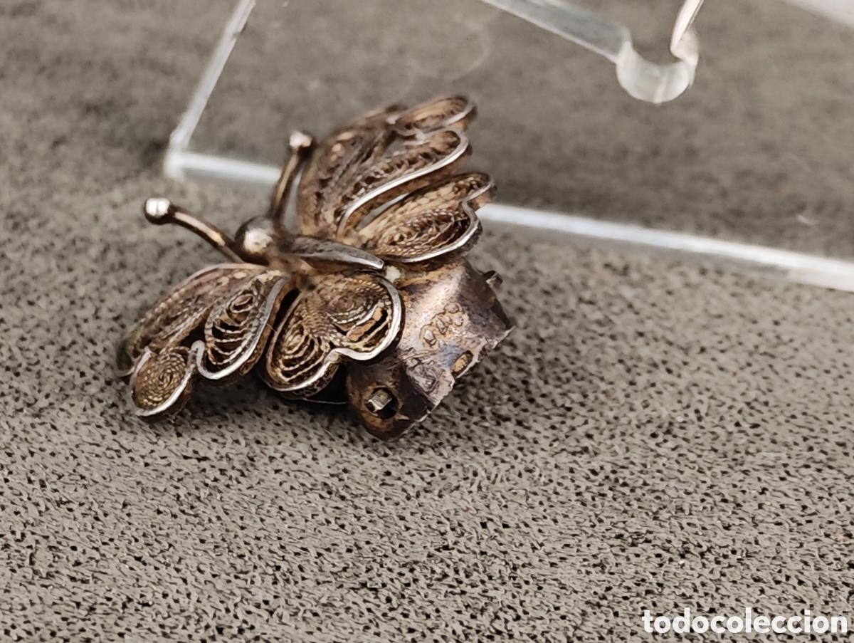 Joyeria: Antiguo Pendiente de Plata Filigrana Mariposa - Foto 4
