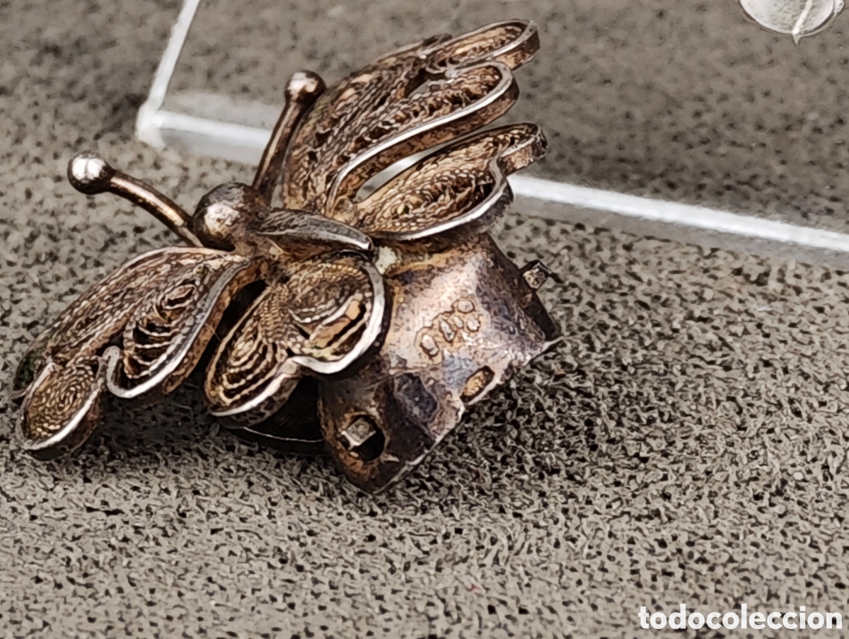 Joyeria: Antiguo Pendiente de Plata Filigrana Mariposa - Foto 5