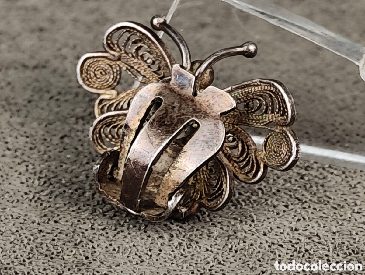 Joyeria: Antiguo Pendiente de Plata Filigrana Mariposa - Foto 6