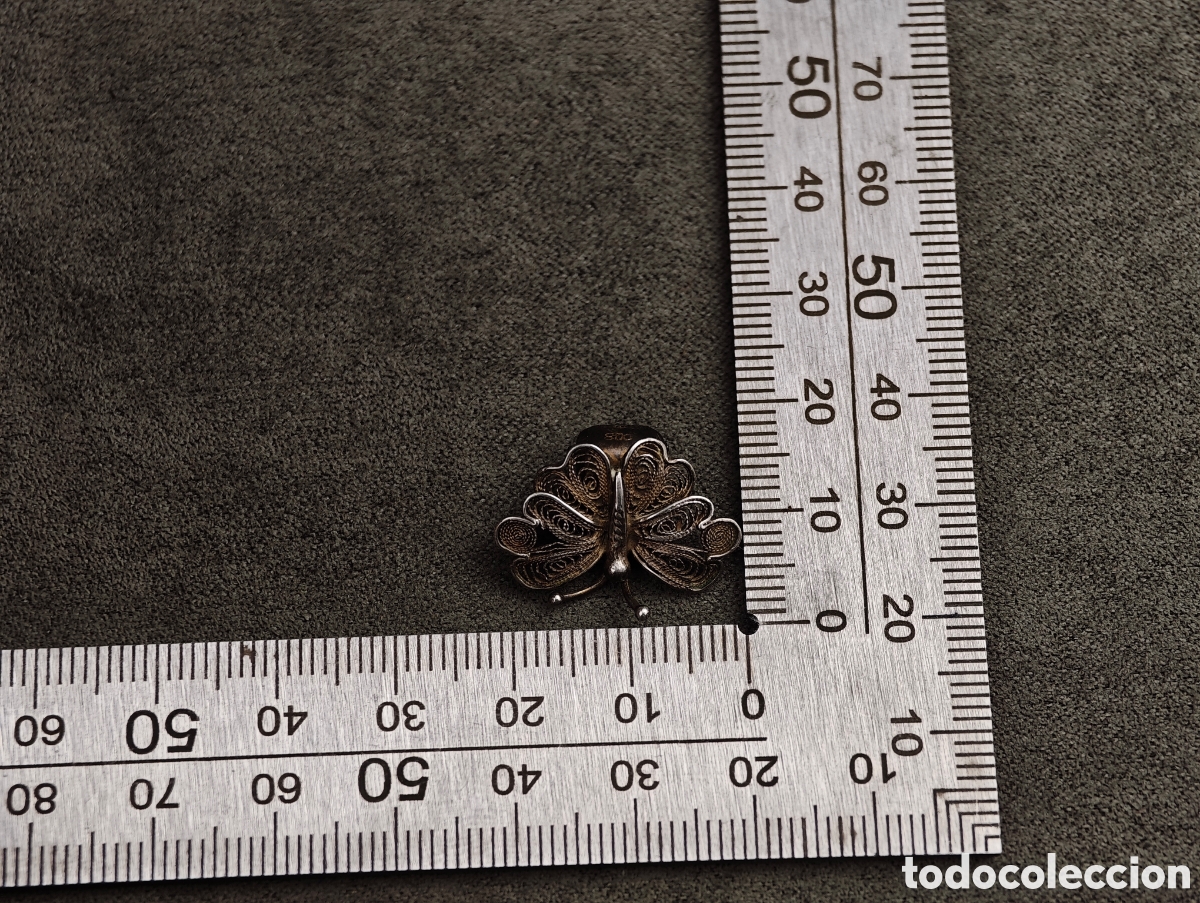 Joyeria: Antiguo Pendiente de Plata Filigrana Mariposa - Foto 7