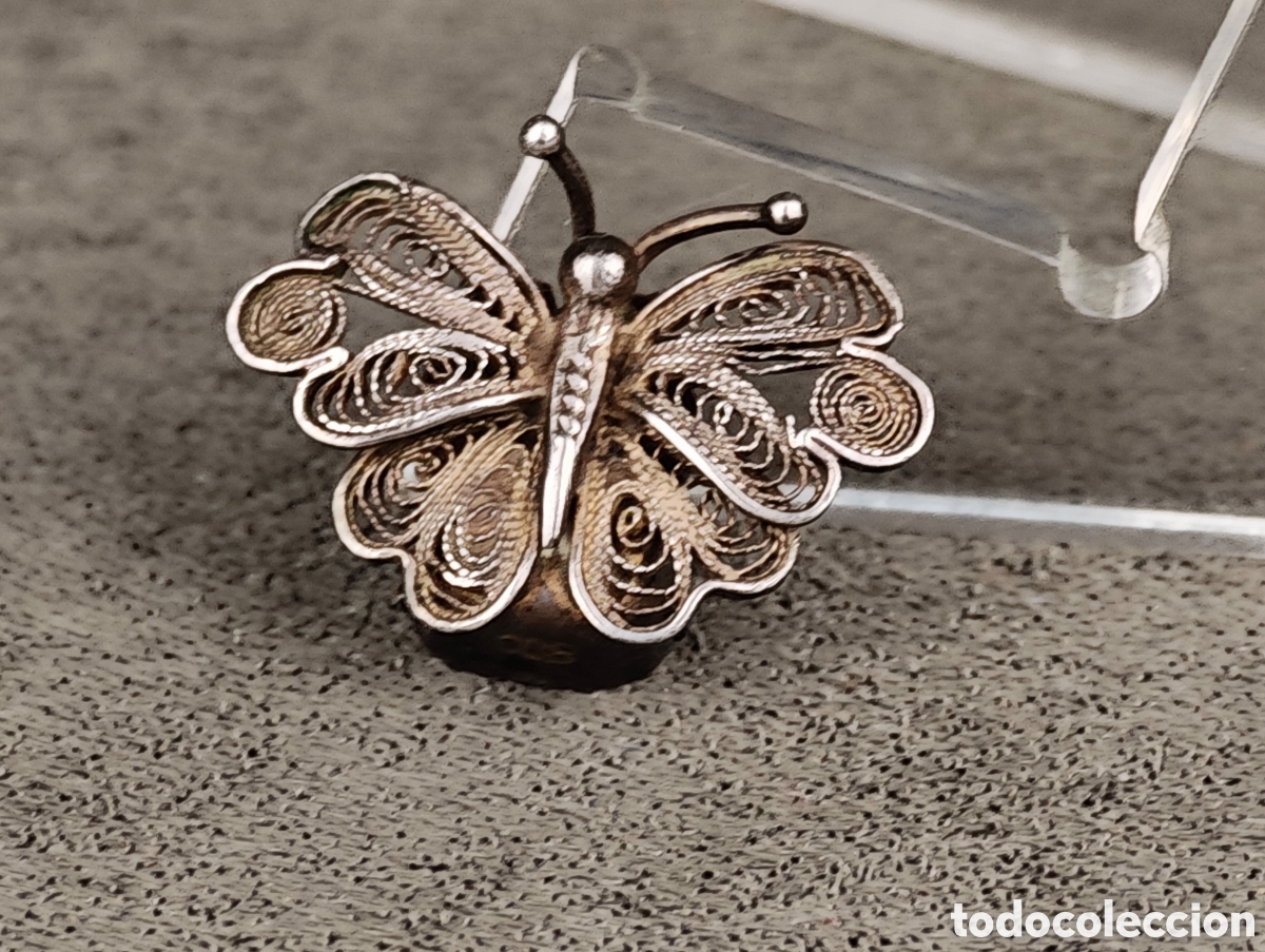 Joyeria: Antiguo Pendiente de Plata Filigrana Mariposa - Foto 1