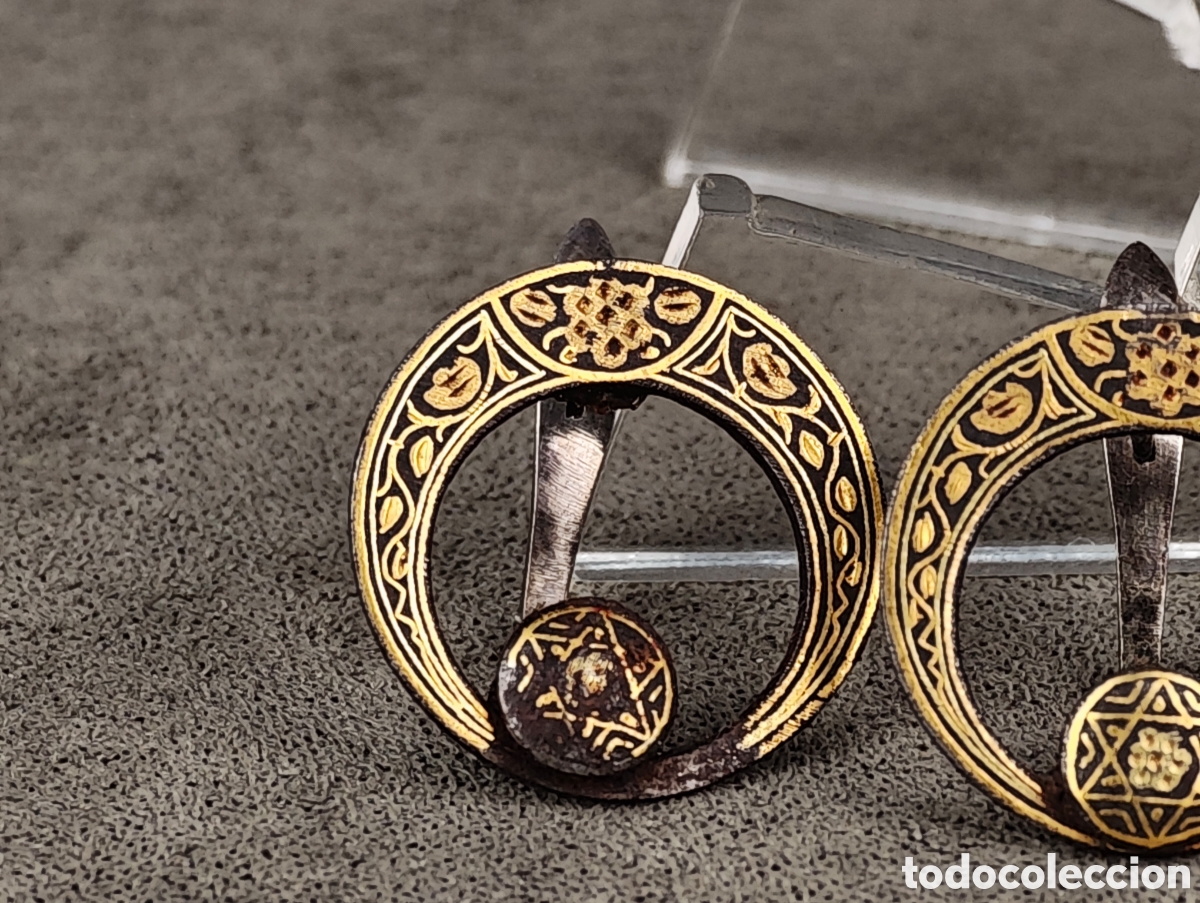 Joyeria: Antiguos Pendientes Damasquinados - Foto 2