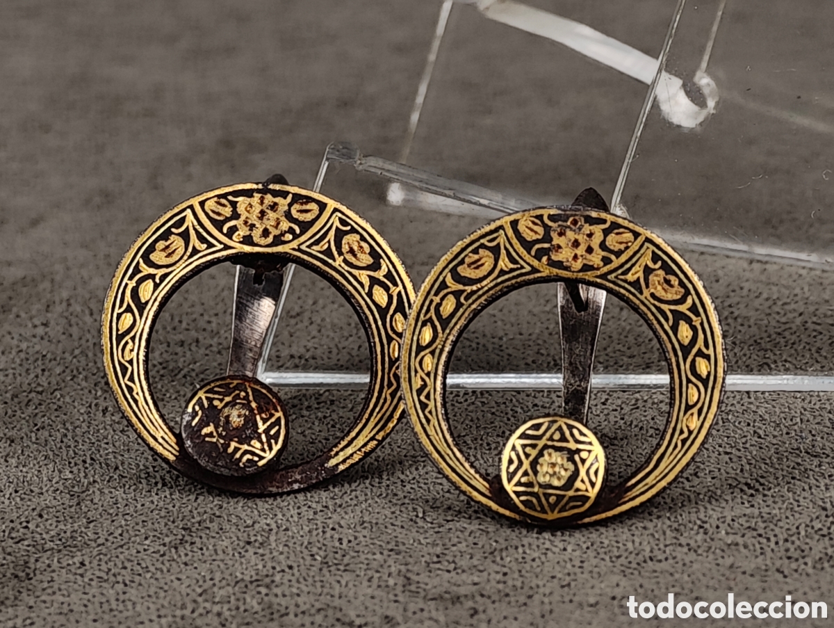 Joyeria: Antiguos Pendientes Damasquinados - Foto 4