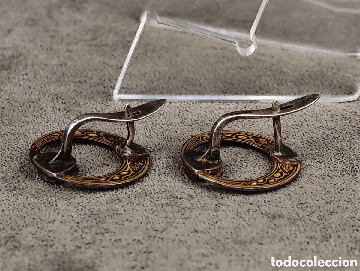 Joyeria: Antiguos Pendientes Damasquinados - Foto 5