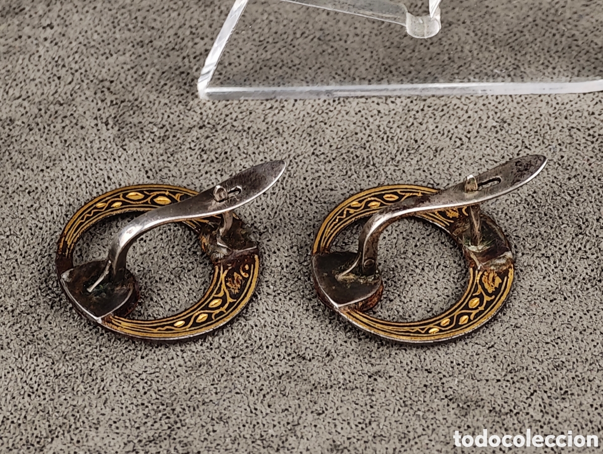Joyeria: Antiguos Pendientes Damasquinados - Foto 6