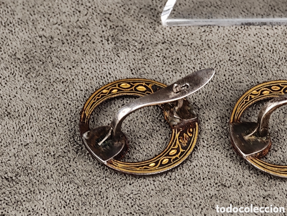 Joyeria: Antiguos Pendientes Damasquinados - Foto 7