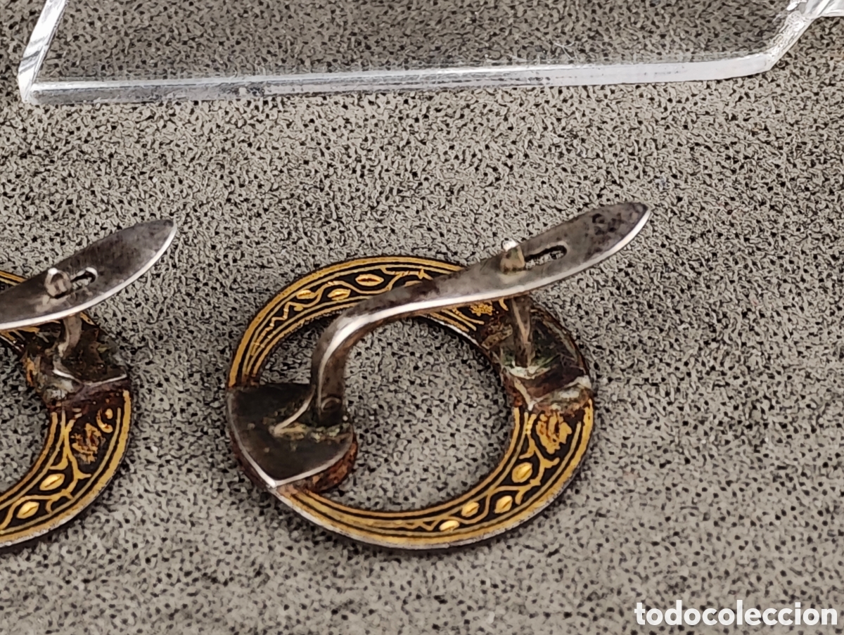 Joyeria: Antiguos Pendientes Damasquinados - Foto 8