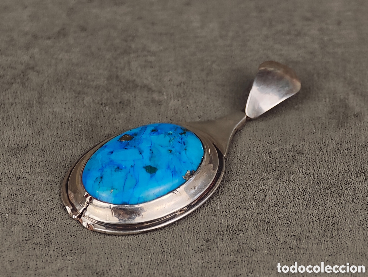Joyeria: Antiguo Colgante de Plata y Turquesa - Foto 2