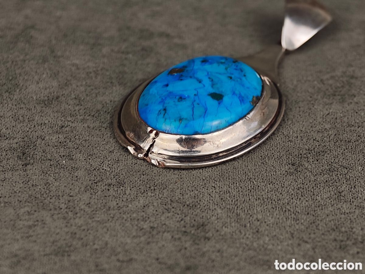 Joyeria: Antiguo Colgante de Plata y Turquesa - Foto 4