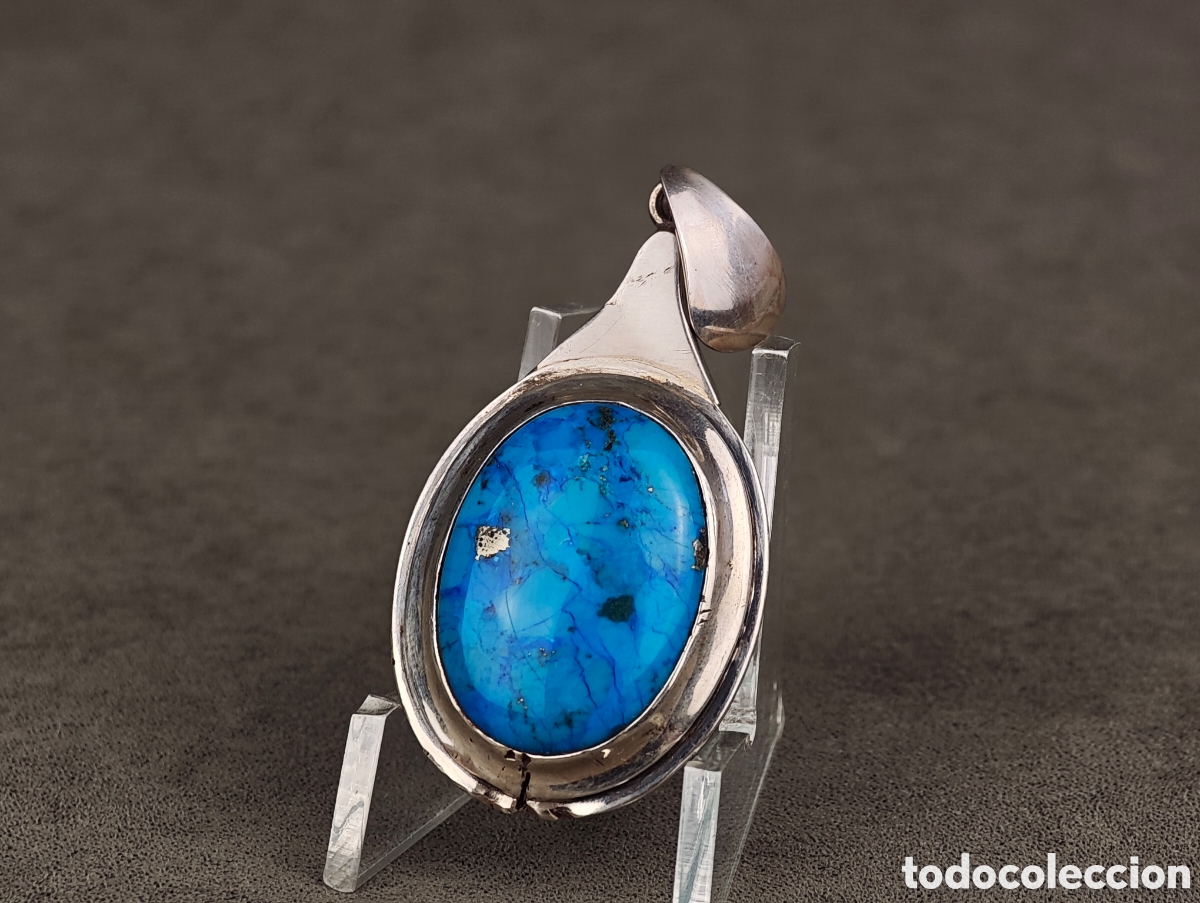 Joyeria: Antiguo Colgante de Plata y Turquesa - Foto 7