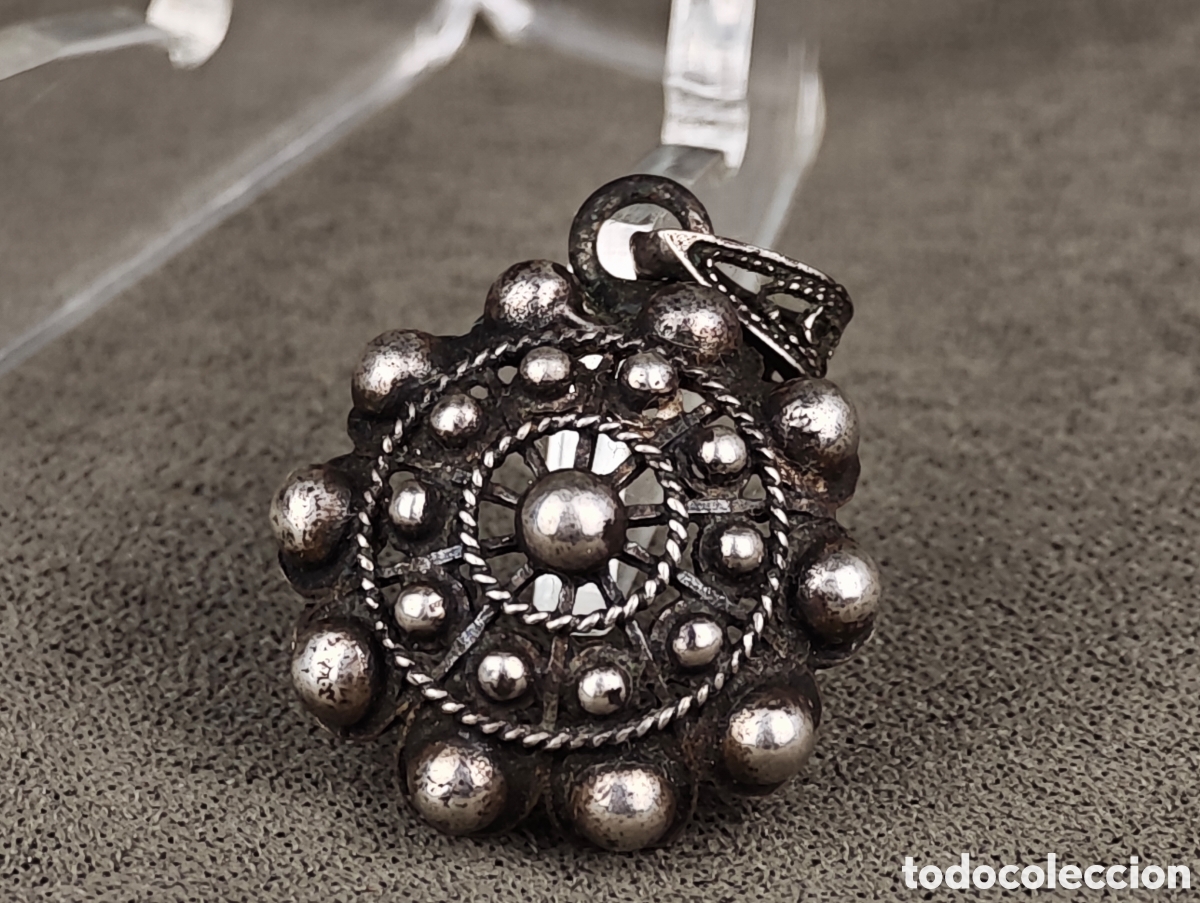 Joyeria: Antiguo Colgante de Plata Boton Charro - Foto 4
