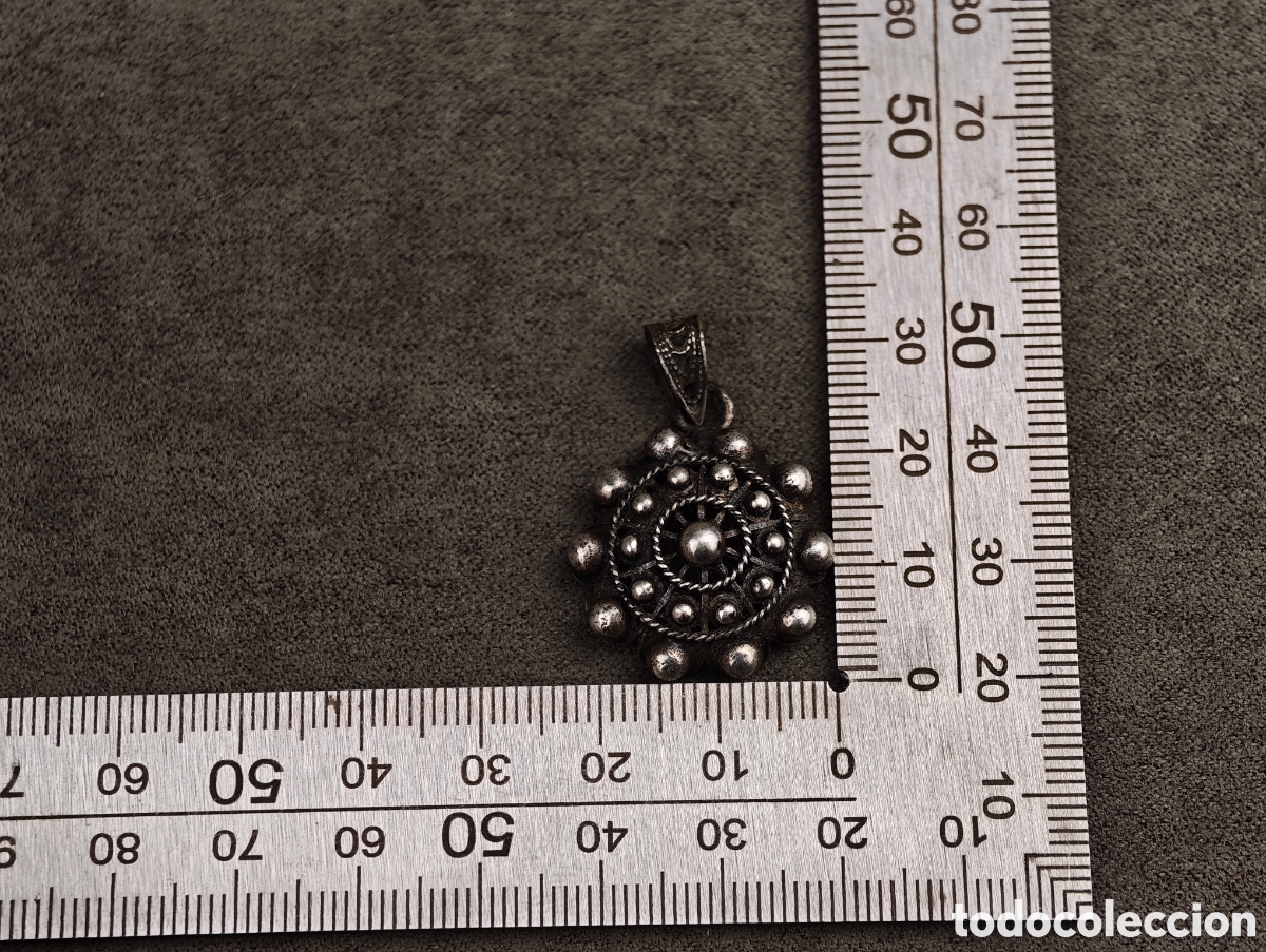 Joyeria: Antiguo Colgante de Plata Boton Charro - Foto 8