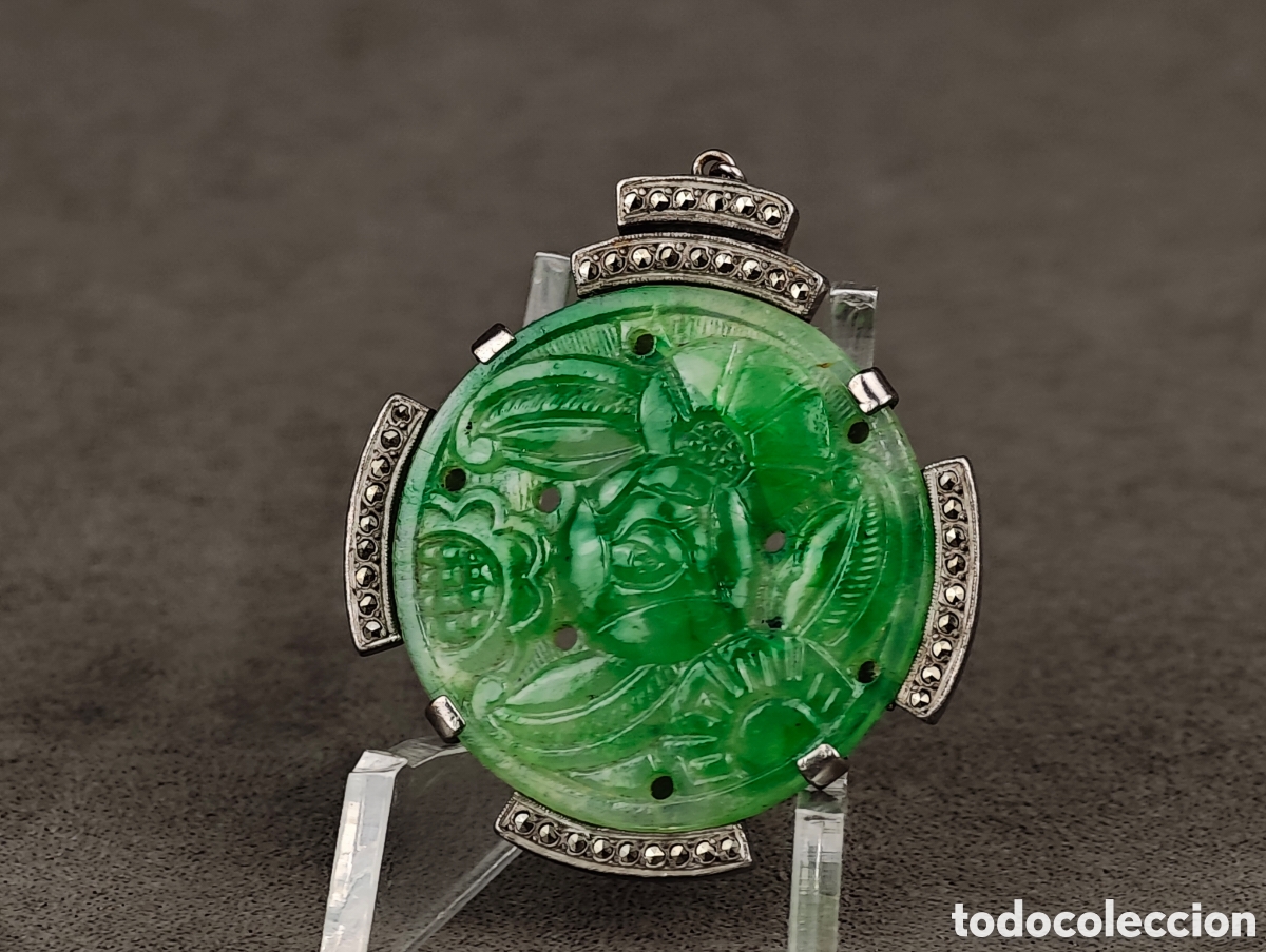 Joyeria: Antiguo Colgante Jade Art Deco - Foto 2