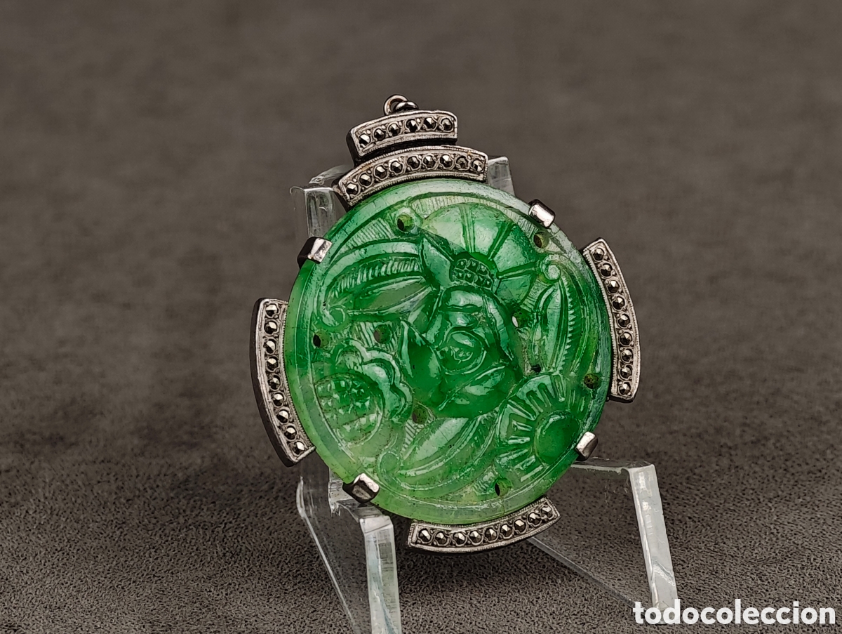 Joyeria: Antiguo Colgante Jade Art Deco - Foto 5