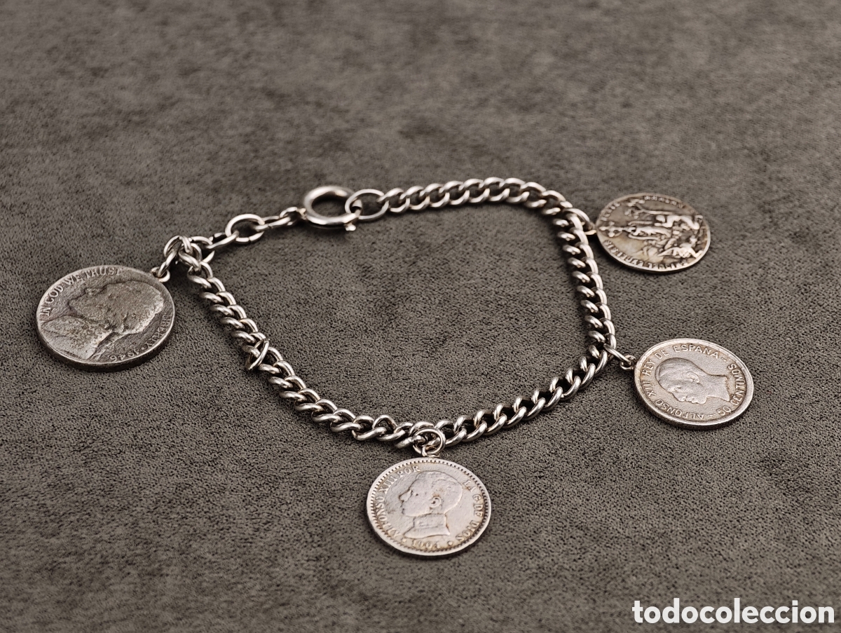 Joyeria: Antigua Pulsera de Plata con Monedas - Foto 7