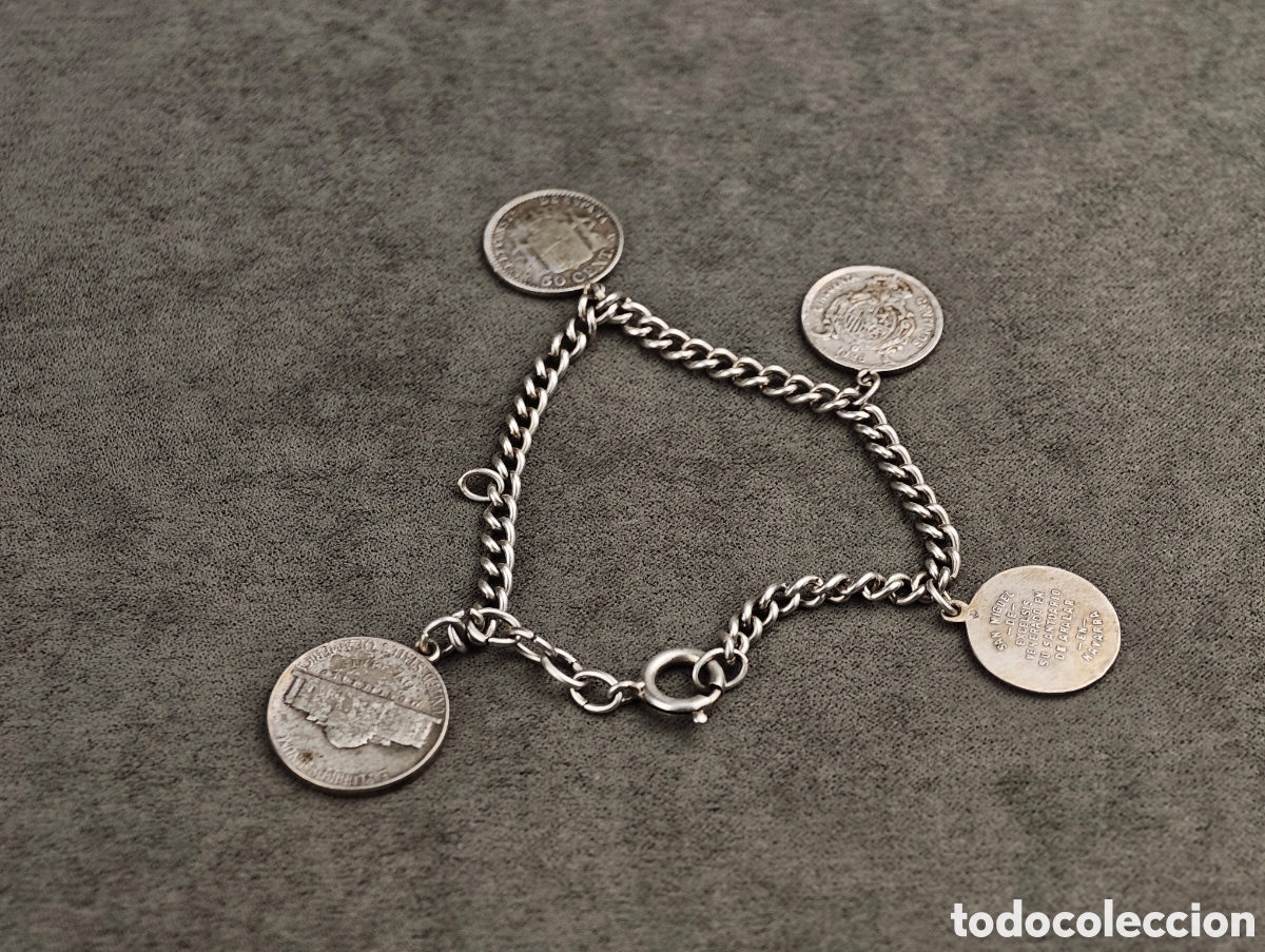 Joyeria: Antigua Pulsera de Plata con Monedas - Foto 8