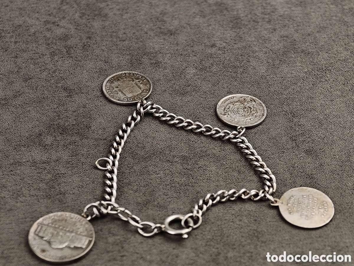 Joyeria: Antigua Pulsera de Plata con Monedas - Foto 12